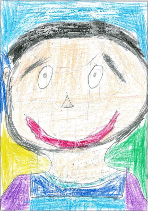 ym159 おとうさんがにじ色でわらっているところ